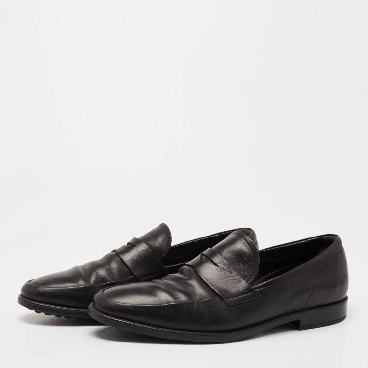 Pre Owned Tod's Black Leather Penny Slip On Loafers Size 39.5