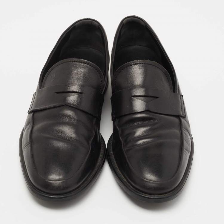 Pre Owned Tod's Black Leather Penny Slip On Loafers Size 39.5