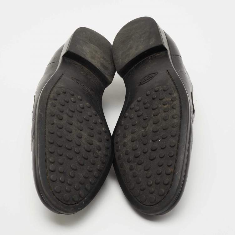 Pre Owned Tod's Black Leather Penny Slip On Loafers Size 39.5