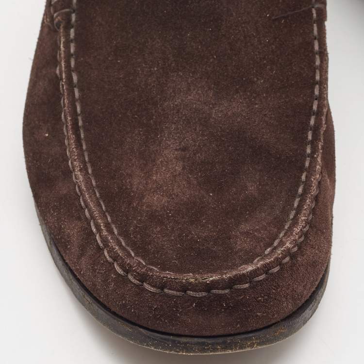 Pre Owned Tod's Dark Brown Suede Slip On Loafers Size 43