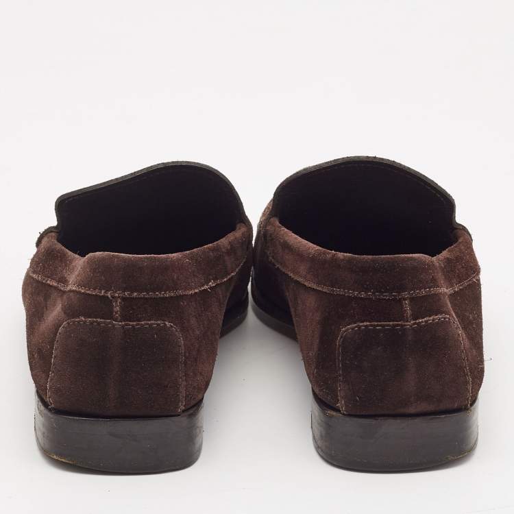 Pre Owned Tod's Dark Brown Suede Slip On Loafers Size 43