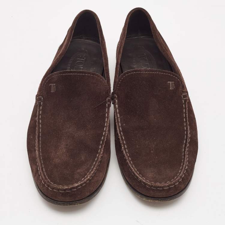 Pre Owned Tod's Dark Brown Suede Slip On Loafers Size 43