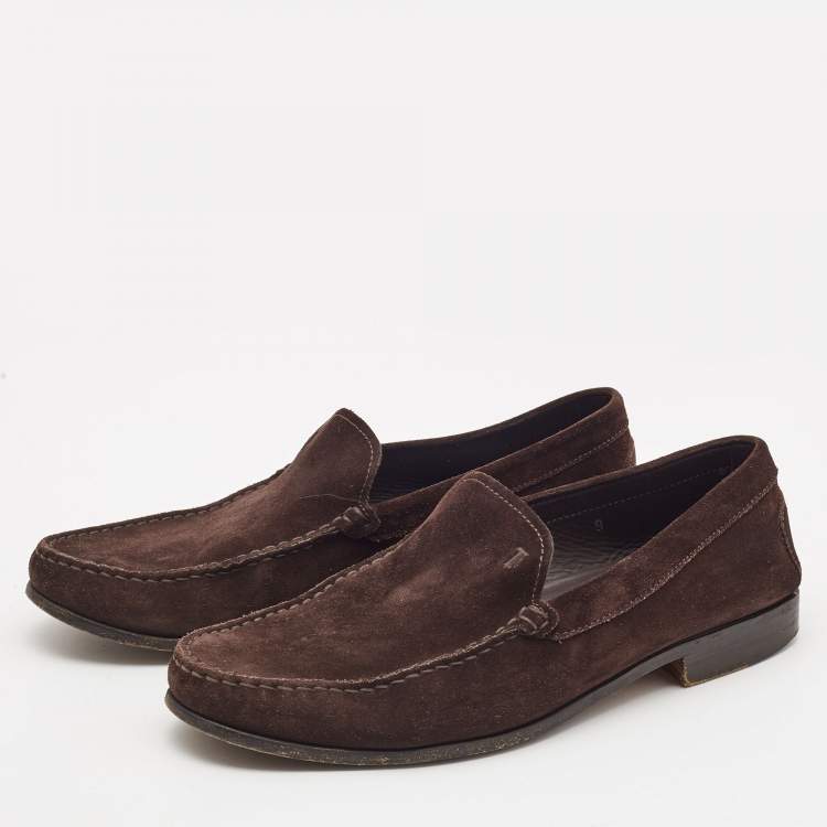 Pre Owned Tod's Dark Brown Suede Slip On Loafers Size 43