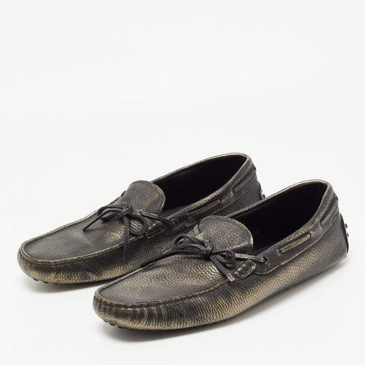 Pre Owned Tod's Metallic Leather Bow Slip On Loafers Size 42.5 