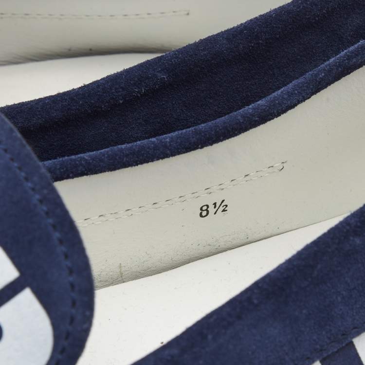 مملوكة مسبقًا Tod's Navy Blue Logo Print Suede Slip On Loafers Size 42.5