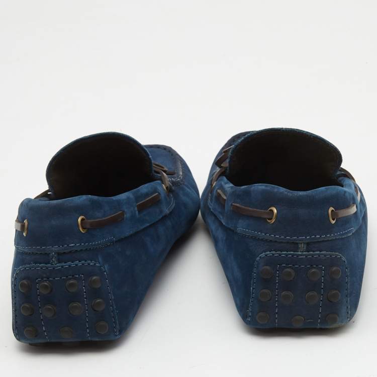 مملوكة مسبقًا Tod's Navy Blue Nubuck Leather Bow Loafers Size 44