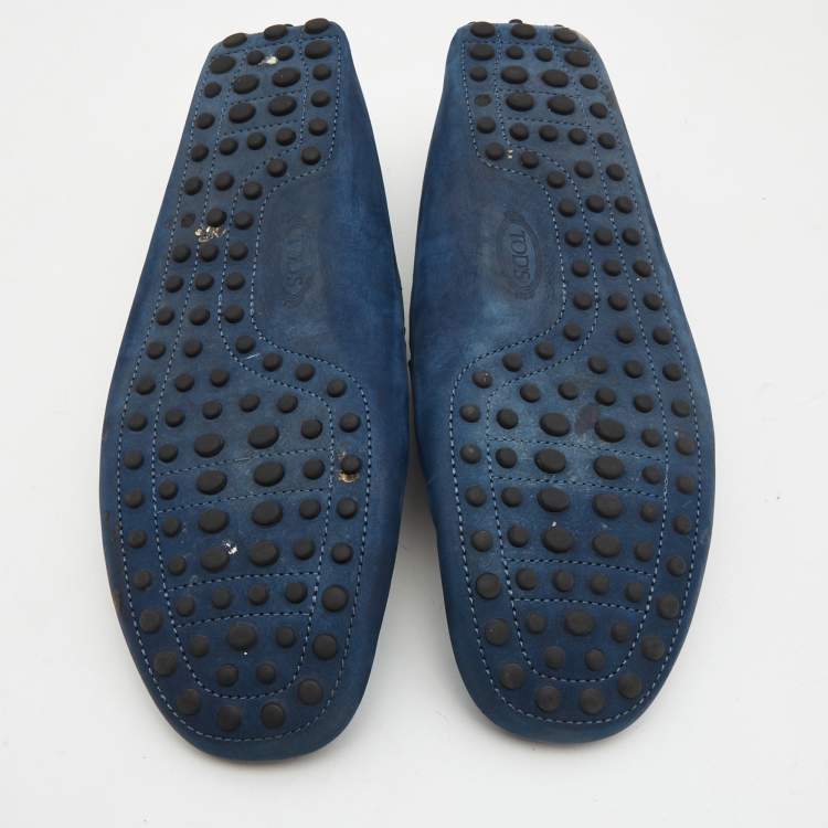 مملوكة مسبقًا Tod's Navy Blue Nubuck Leather Bow Loafers Size 44