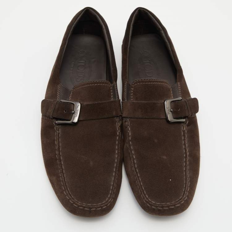 Pre Owned Tod's Brown Suede Buckle Driver Loafers Size 44.5