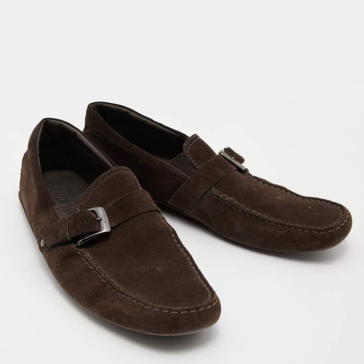 Pre Owned Tod's Brown Suede Buckle Driver Loafers Size 44.5
