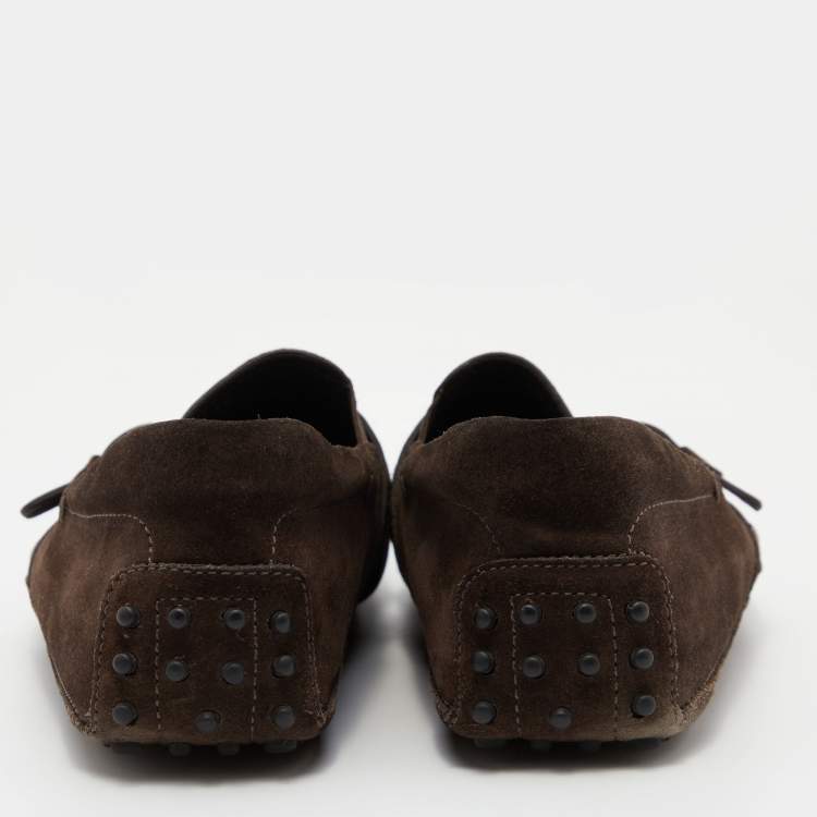 Pre Owned Tod's Brown Suede Buckle Driver Loafers Size 44.5