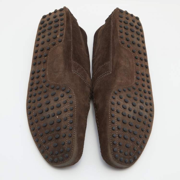 Pre Owned Tod's Brown Suede Buckle Driver Loafers Size 44.5