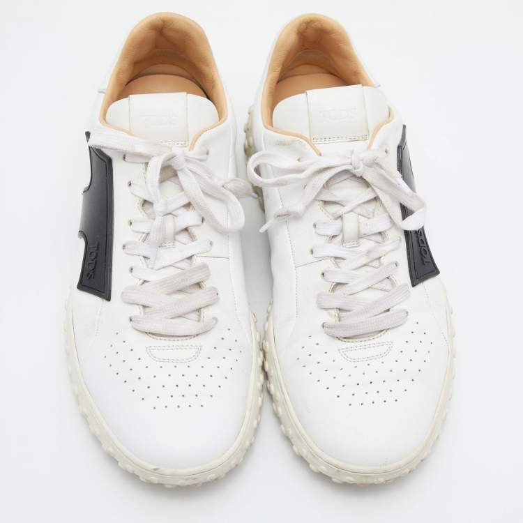 Pre Owned Tod's White/Black Leather Lace Low Top Sneakers Size 41