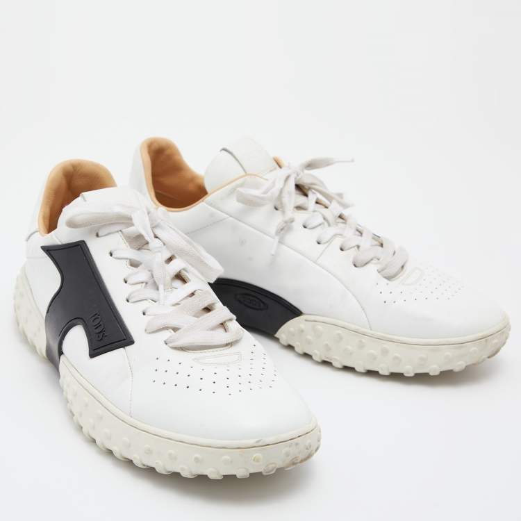 Pre Owned Tod's White/Black Leather Lace Low Top Sneakers Size 41