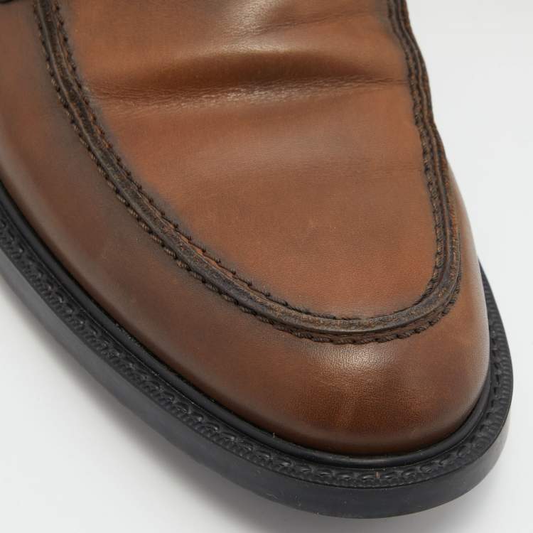 Pre Owned Tod's Brown Leather Slip on Loafers Size 41.5