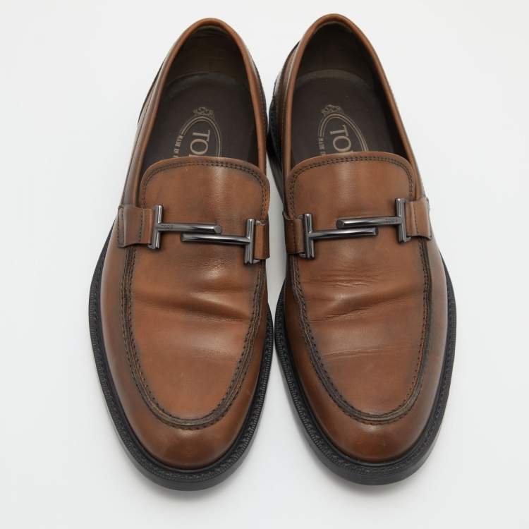 Pre Owned Tod's Brown Leather Slip on Loafers Size 41.5