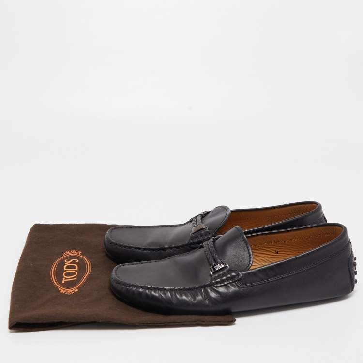Pre Owned Tod's Black Leather Braided Bit Slip On Loafers Size 42