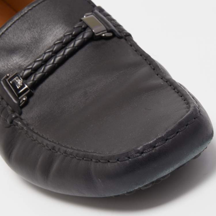 Pre Owned Tod's Black Leather Braided Bit Slip On Loafers Size 42