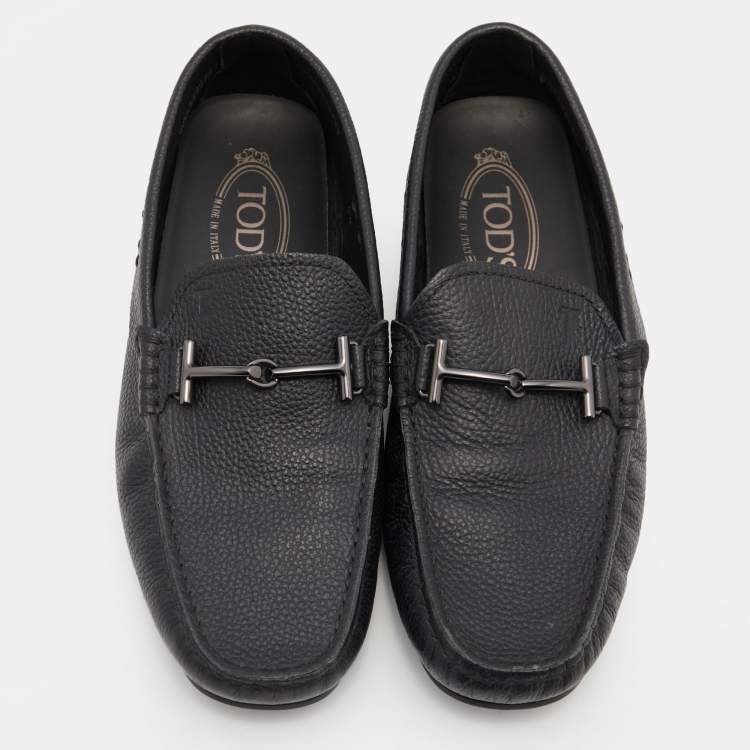 Pre Owned Tod's Black Leather Double T Slip On Loafers Size 39