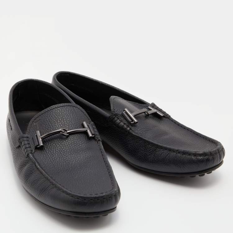 Pre Owned Tod's Black Leather Double T Slip On Loafers Size 39