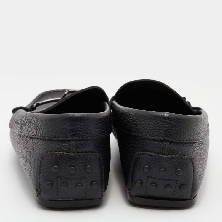 Pre Owned Tod's Black Leather Double T Slip On Loafers Size 39