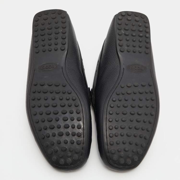 Pre Owned Tod's Black Leather Double T Slip On Loafers Size 39