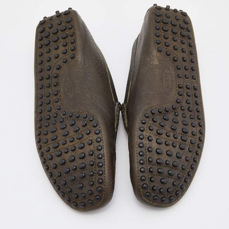 Pre Owned Tod's Olive Green Leather Penny Slip On Loafers Size 40