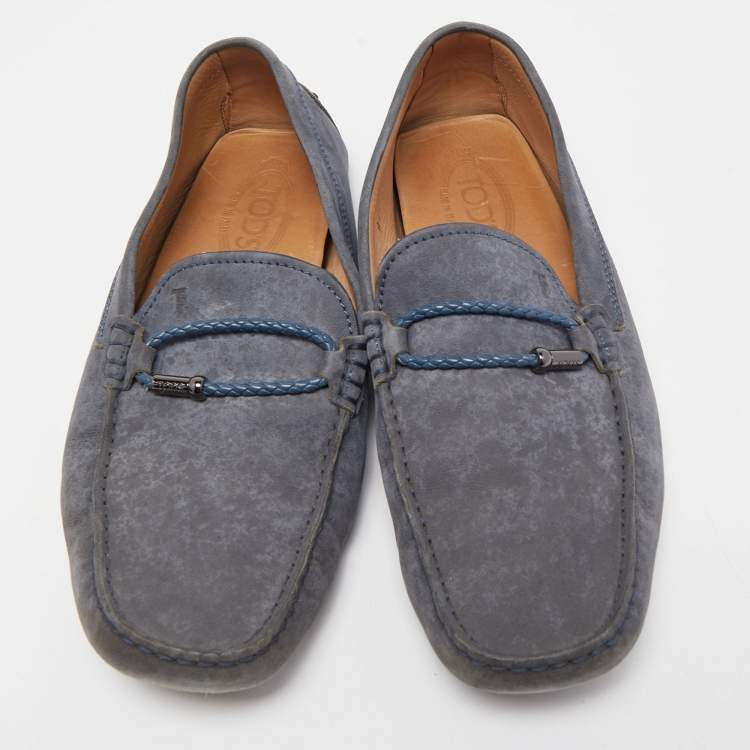 مملوكة مسبقًا Tod's Grey Nubuck Leather Gommino Loafers Size 44