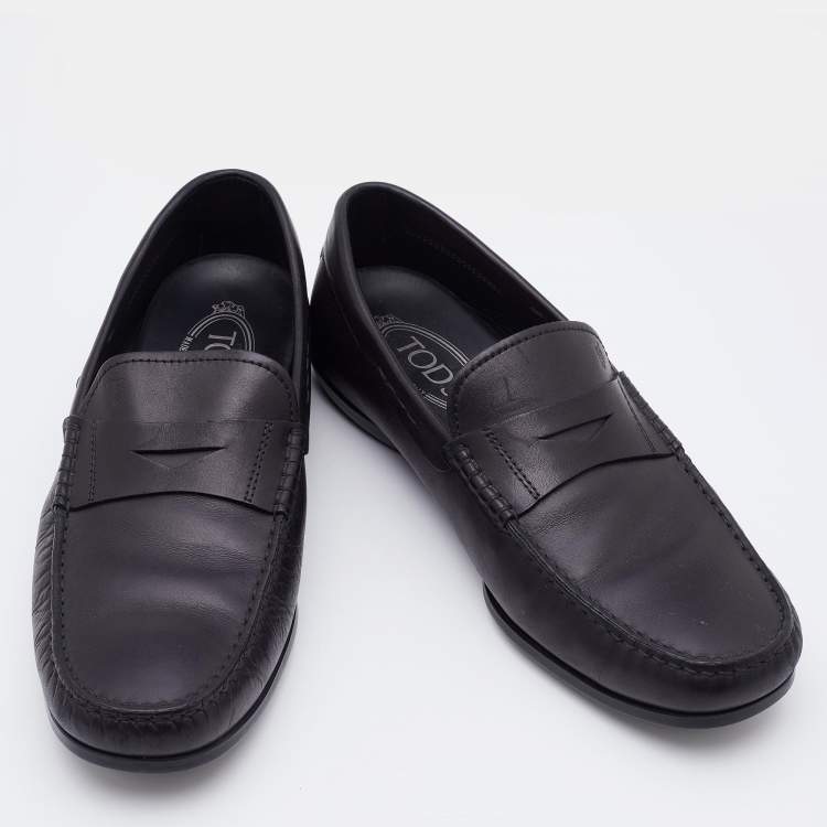 Pre Owned Tod's Black Leather Driving Penny Loafers Size 40