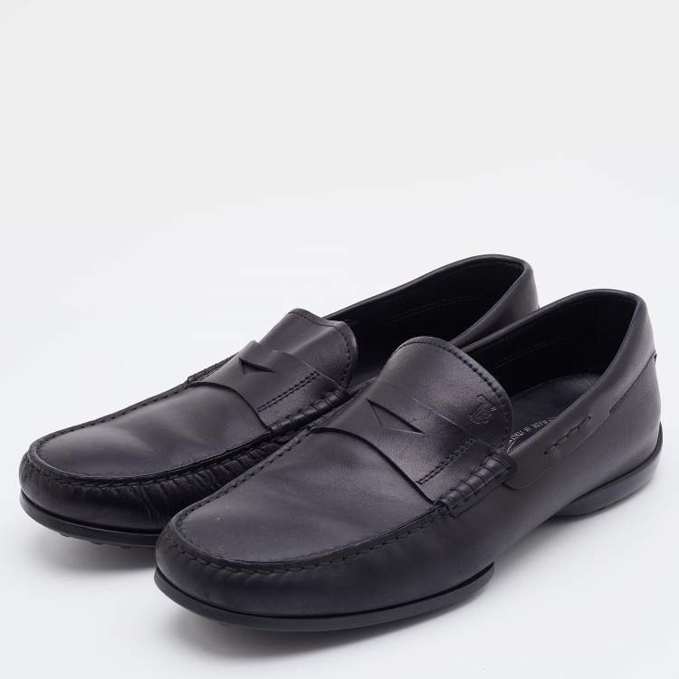 Pre Owned Tod's Black Leather Driving Penny Loafers Size 40