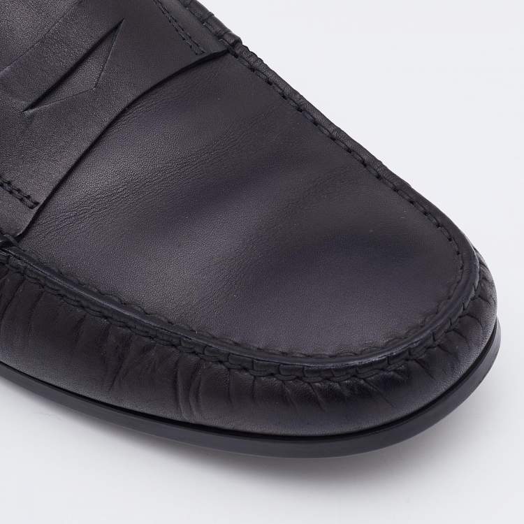 Pre Owned Tod's Black Leather Driving Penny Loafers Size 40