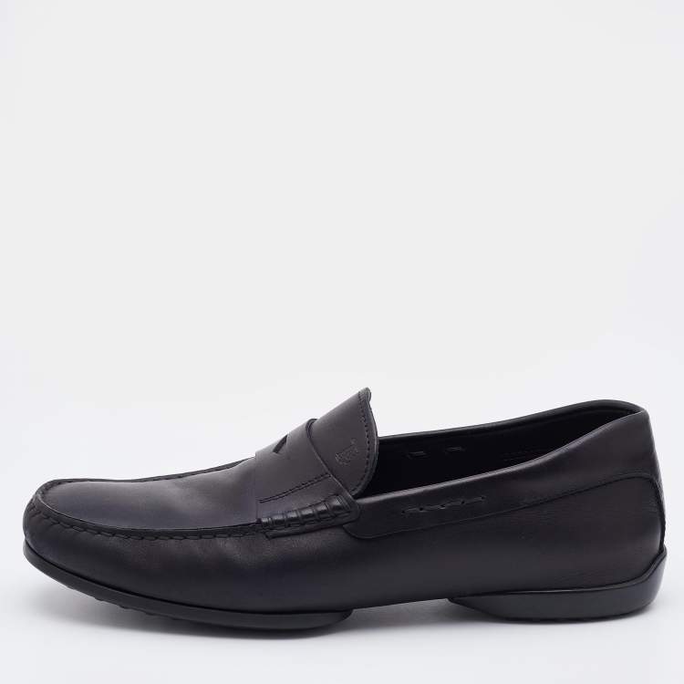 Pre Owned Tod's Black Leather Driving Penny Loafers Size 40