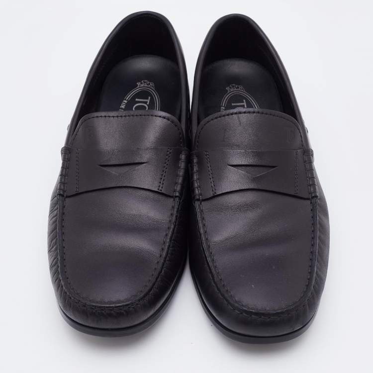 Pre Owned Tod's Black Leather Driving Penny Loafers Size 40