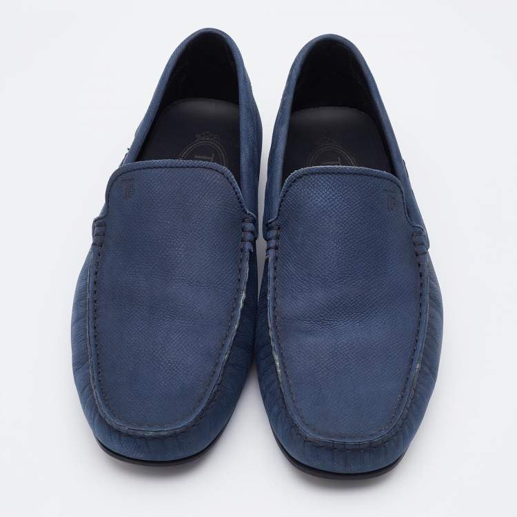 Pre Owned Tod's Blue Leather Driving Loafers Size 40