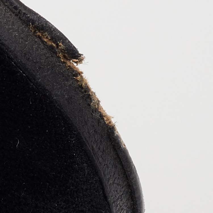 Pre Owned Tod's Black Velvet and Leather Double T Slip On Loafers Size 42