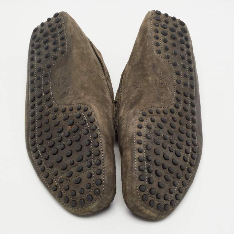 Pre Owned Tods Grey Nubuck Gommino Double T Driving Loafers Size 43