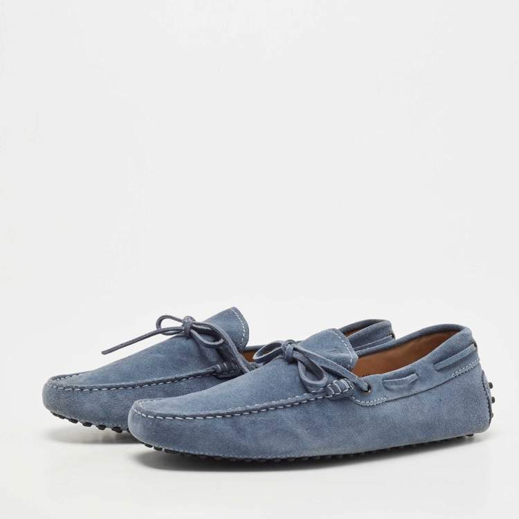 Pre Owned Tod's Blue Suede Bow Detail  Slip On Loafers Size 41.5