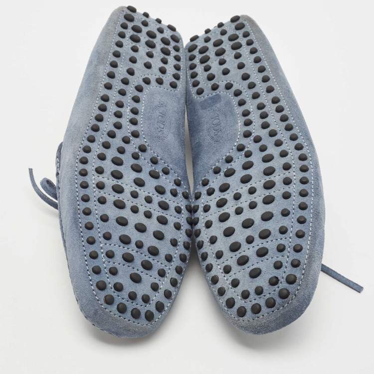 Pre Owned Tod's Blue Suede Bow Detail  Slip On Loafers Size 41.5