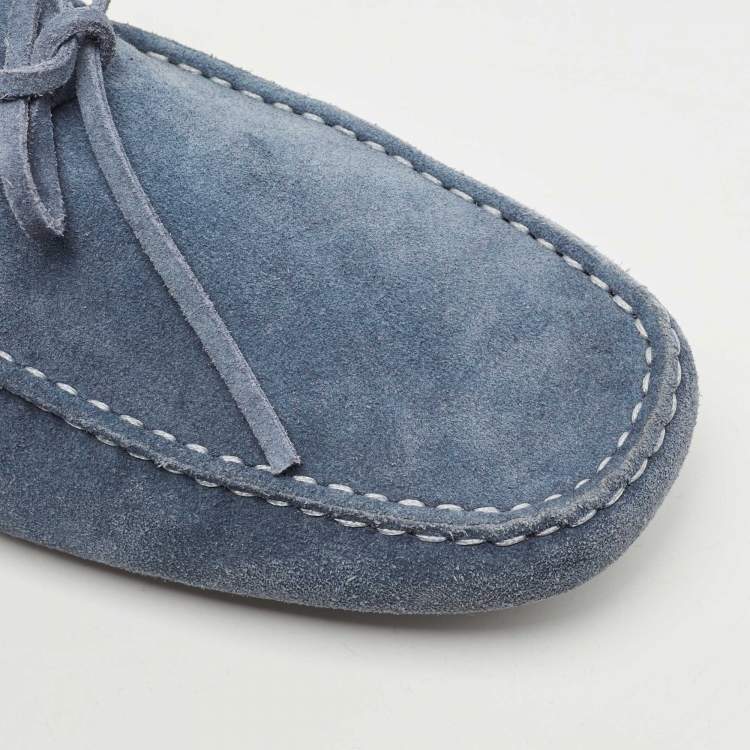 Pre Owned Tod's Blue Suede Bow Detail  Slip On Loafers Size 41.5