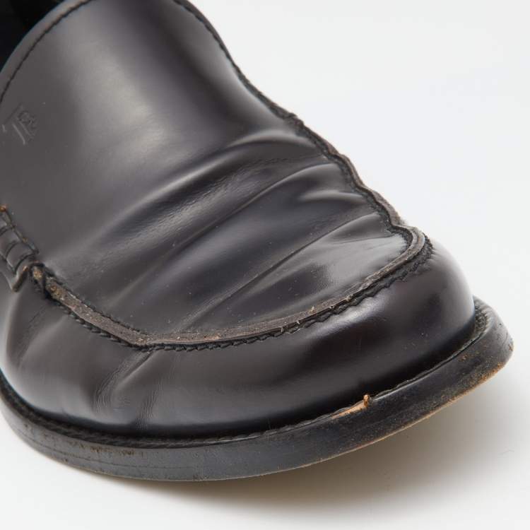Pre Owned Tod's Dark Brown Leather Slip On Loafers Size 41