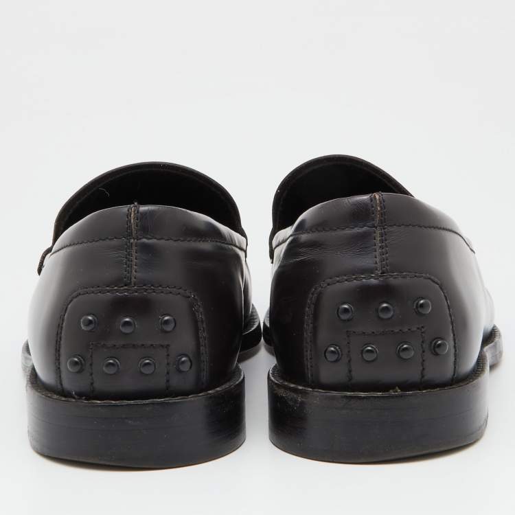 Pre Owned Tod's Dark Brown Leather Slip On Loafers Size 41
