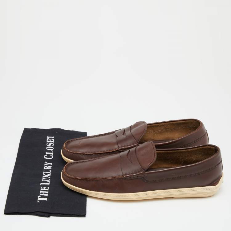 Pre Owned Tod's Brown Leather Penny Slip On Loafers Size 48