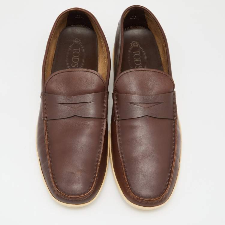 Pre Owned Tod's Brown Leather Penny Slip On Loafers Size 48