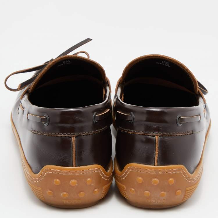 Pre Owned Tods  Brown Leather Bow Slip On Loafers Size 42.5