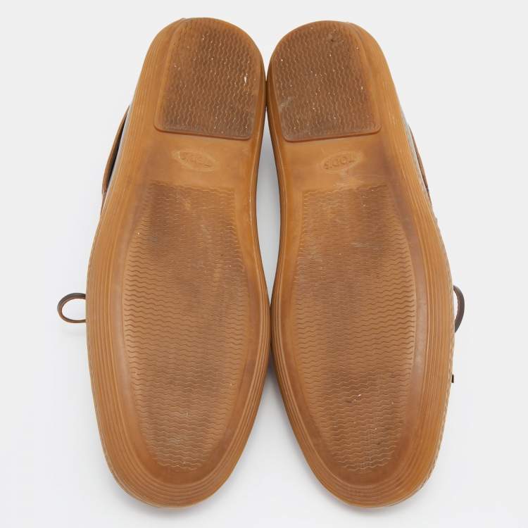 Pre Owned Tods  Brown Leather Bow Slip On Loafers Size 42.5