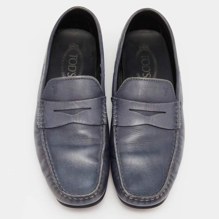 Pre Owned Tods Blue Leather Slip On Loafers Size 41.5 