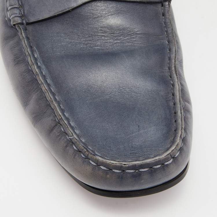 Pre Owned Tods Blue Leather Slip On Loafers Size 41.5 