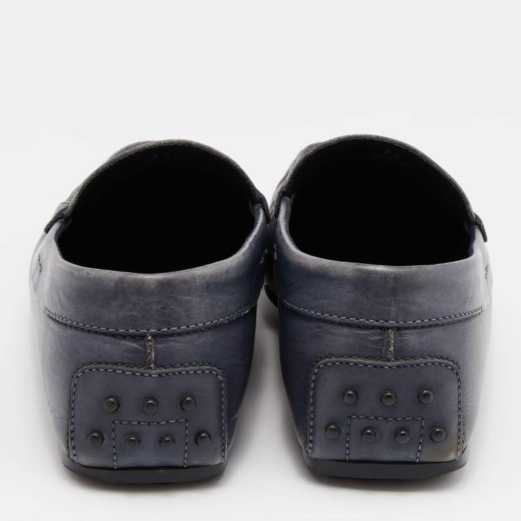 Pre Owned Tods Blue Leather Slip On Loafers Size 41.5 