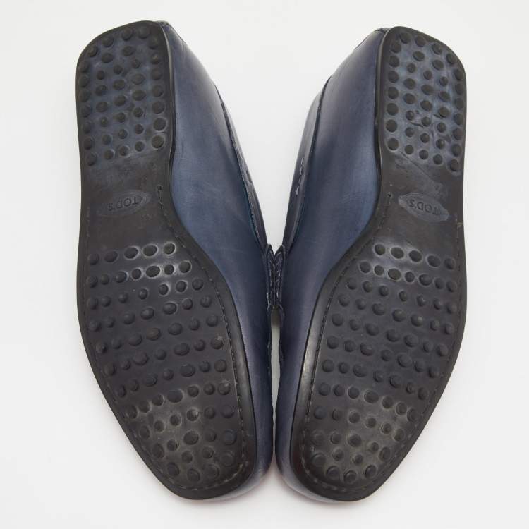 Pre Owned Tods Blue Leather Slip On Loafers Size 41.5 