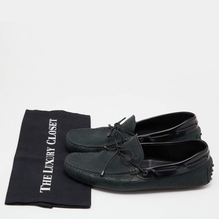 Pre Owned Tod's Black/Green Leather Bow Slip on Loafers Size 42