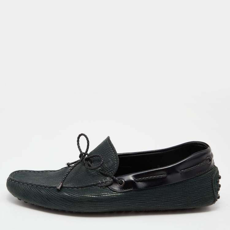 Pre Owned Tod's Black/Green Leather Bow Slip on Loafers Size 42